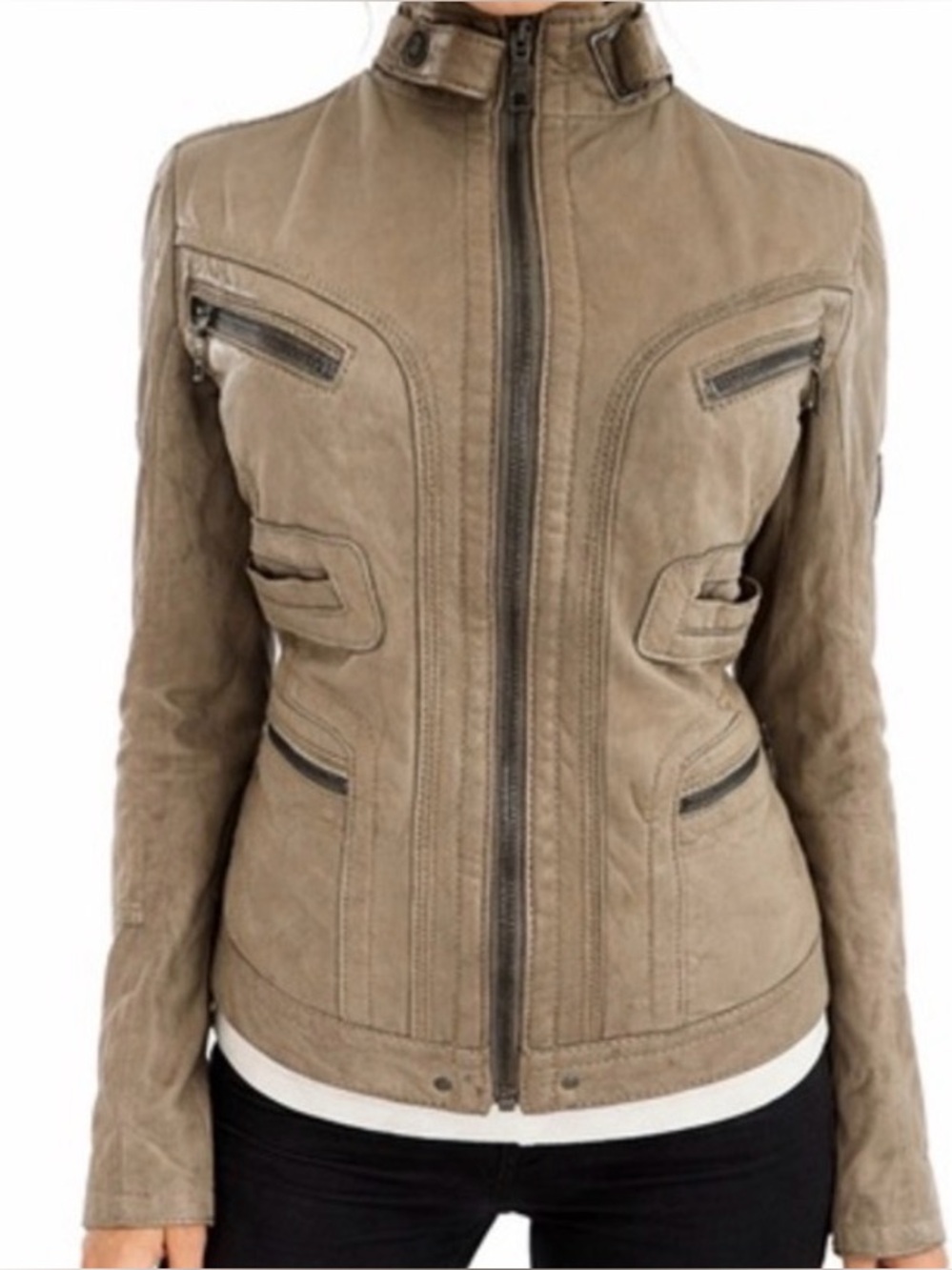 Zadig & Voltaire Leather Moto Jacket Tan Camel Coat  XS